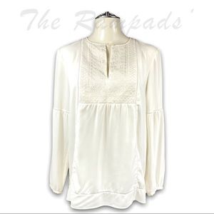 White Embroidered Banana Republic Long-sleeve Blouse Size Small
